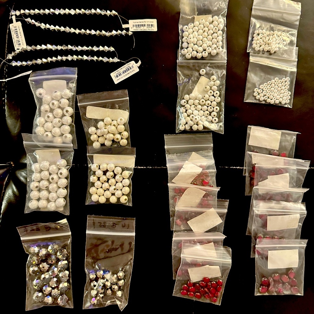 Lot of Various Beads - Silver and Deep Red